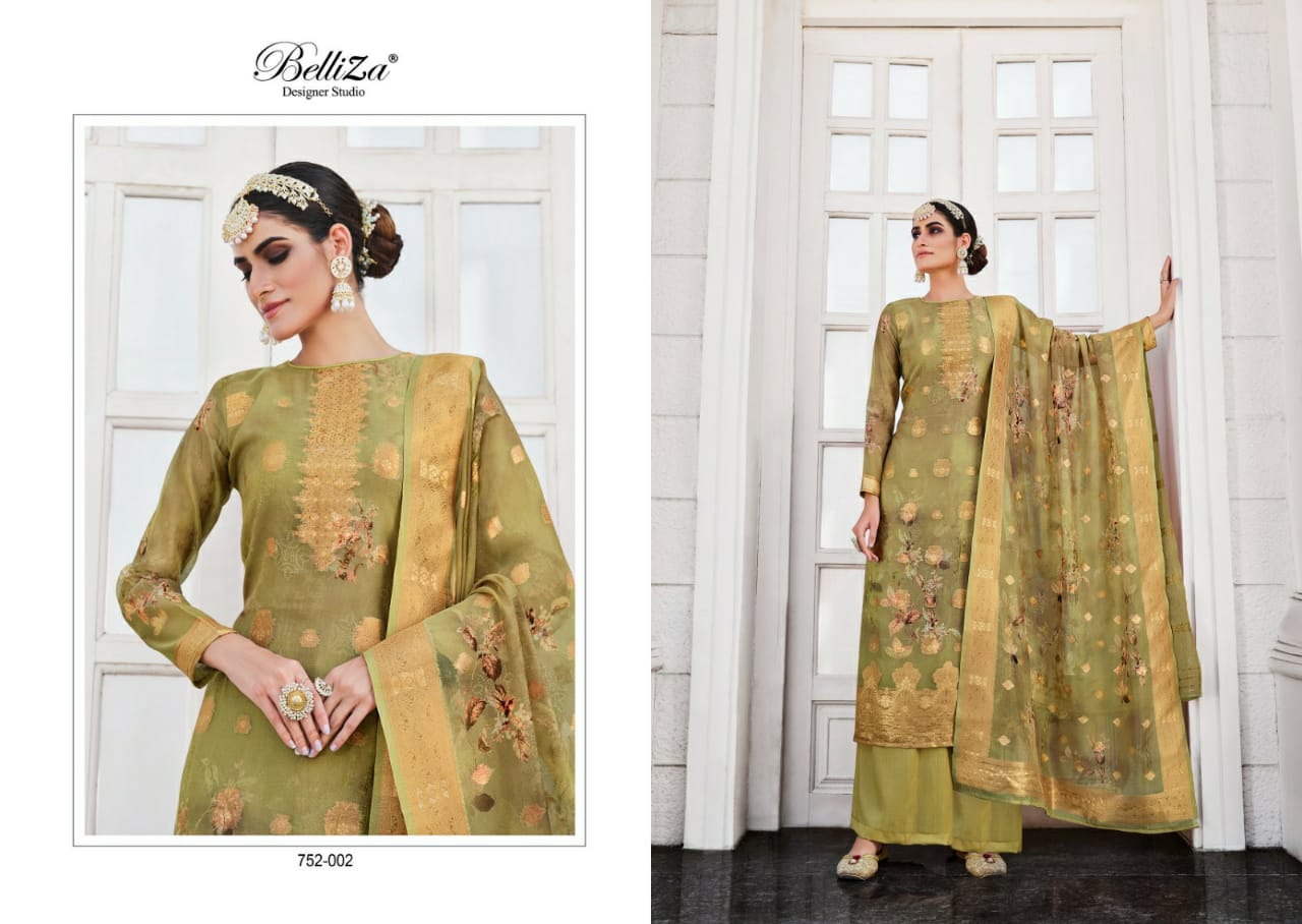 Shahinoor By Belliza Organza Printed Dress Material Catalog